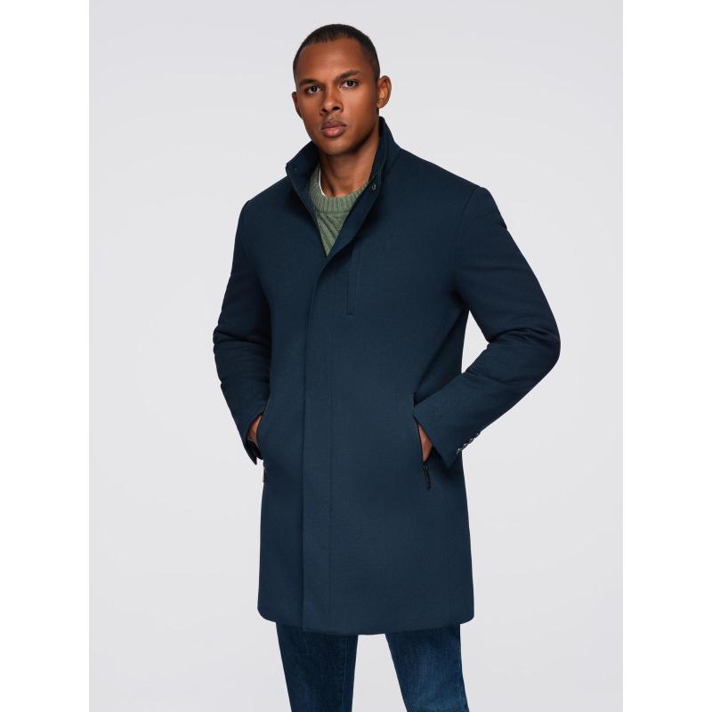 Férfi kabát magas gallérral és strukturált szabással – sötétkék V2 OM-COWC-0136