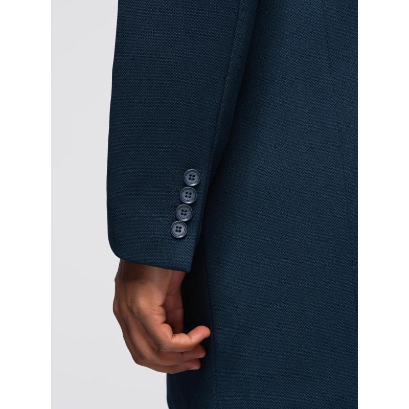 Férfi kabát magas gallérral és strukturált szabással – sötétkék V2 OM-COWC-0136