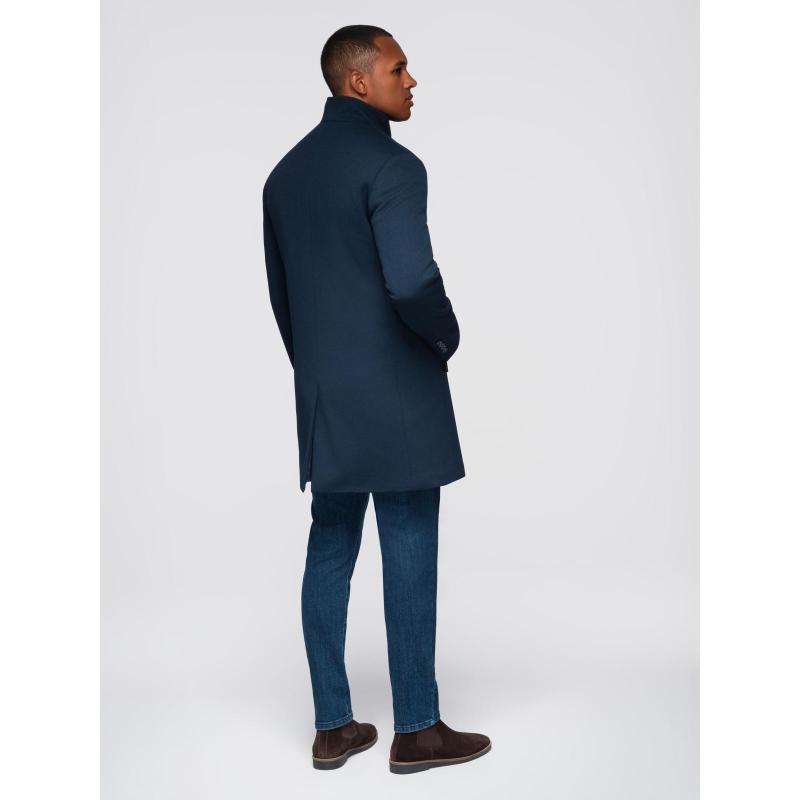 Férfi kabát magas gallérral és strukturált szabással – sötétkék V2 OM-COWC-0136