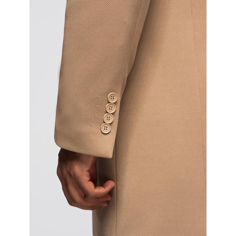 Strukturált férfi kabát magas gallérral – világosbarna V4 OM-COWC-0136