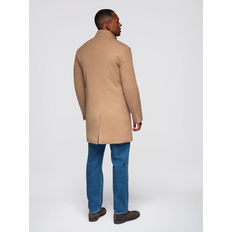 Strukturált férfi kabát magas gallérral – világosbarna V4 OM-COWC-0136