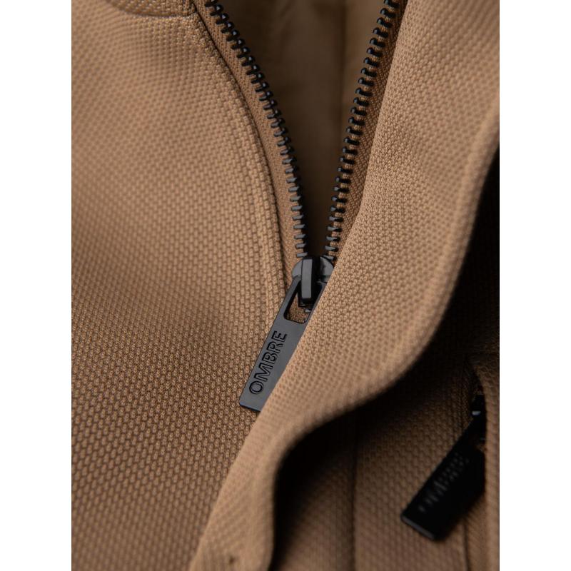 Strukturált férfi kabát magas gallérral – világosbarna V4 OM-COWC-0136