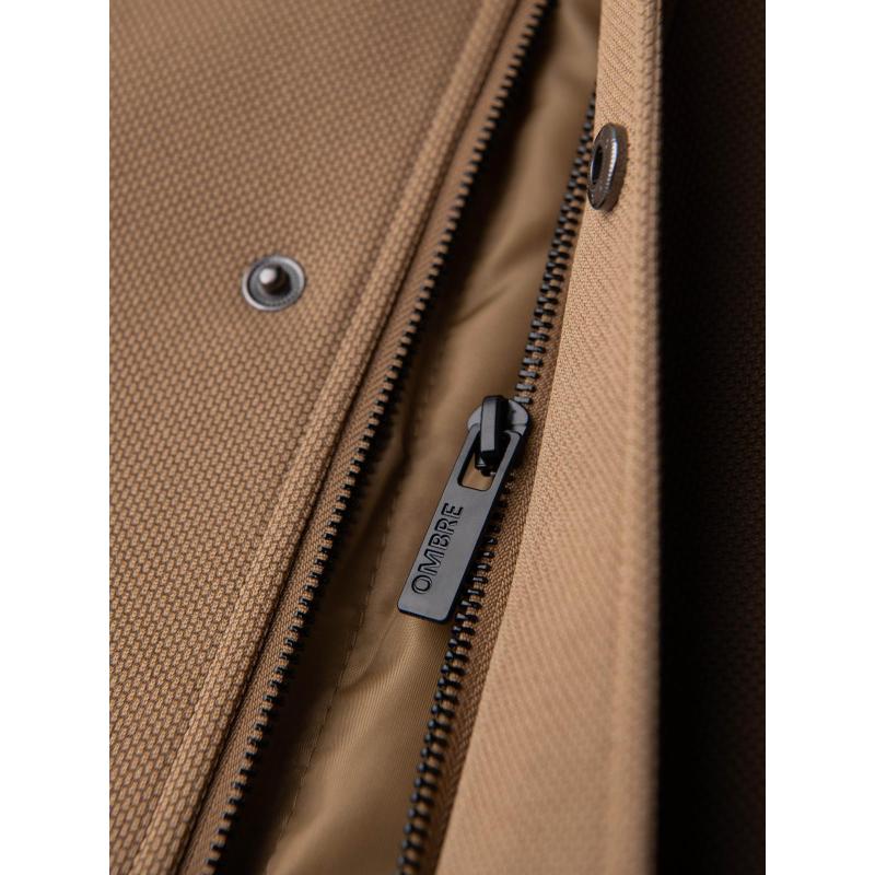 Strukturált férfi kabát magas gallérral – világosbarna V4 OM-COWC-0136