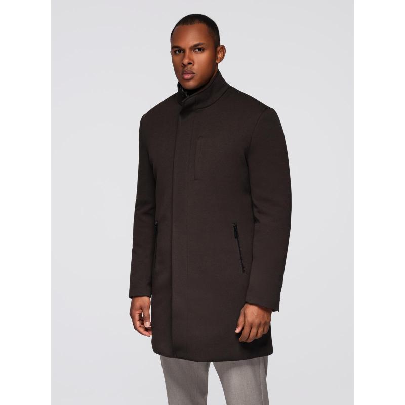 Strukturált férfi kabát magas gallérral – sötétbarna V5 OM-COWC-0136