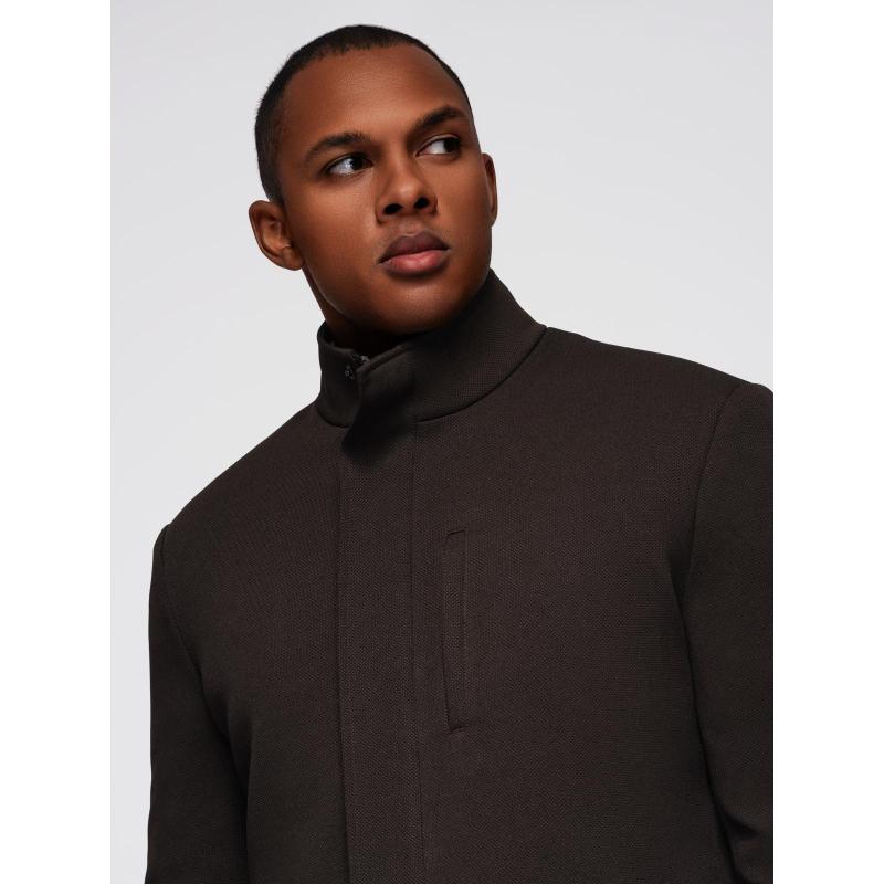 Strukturált férfi kabát magas gallérral – sötétbarna V5 OM-COWC-0136
