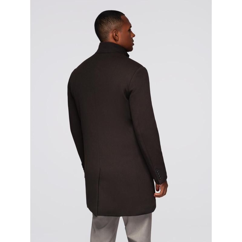 Strukturált férfi kabát magas gallérral – sötétbarna V5 OM-COWC-0136