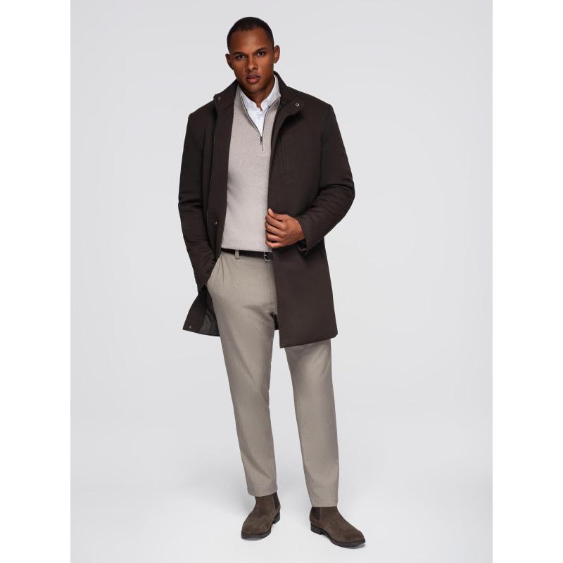 Strukturált férfi kabát magas gallérral – sötétbarna V5 OM-COWC-0136