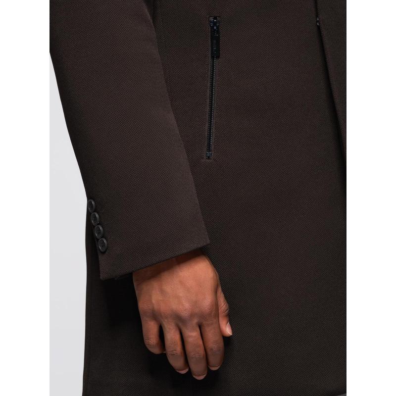 Strukturált férfi kabát magas gallérral – sötétbarna V5 OM-COWC-0136