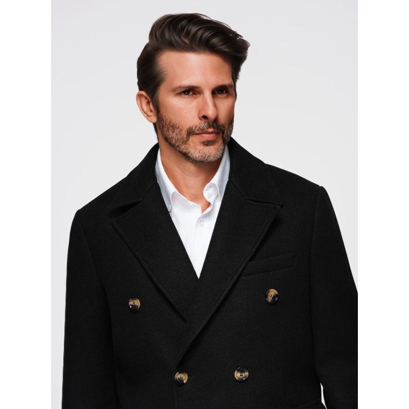 Férfi kabát két soros gombolással és díszgombokkal – fekete V2 OM-COWC-0137
