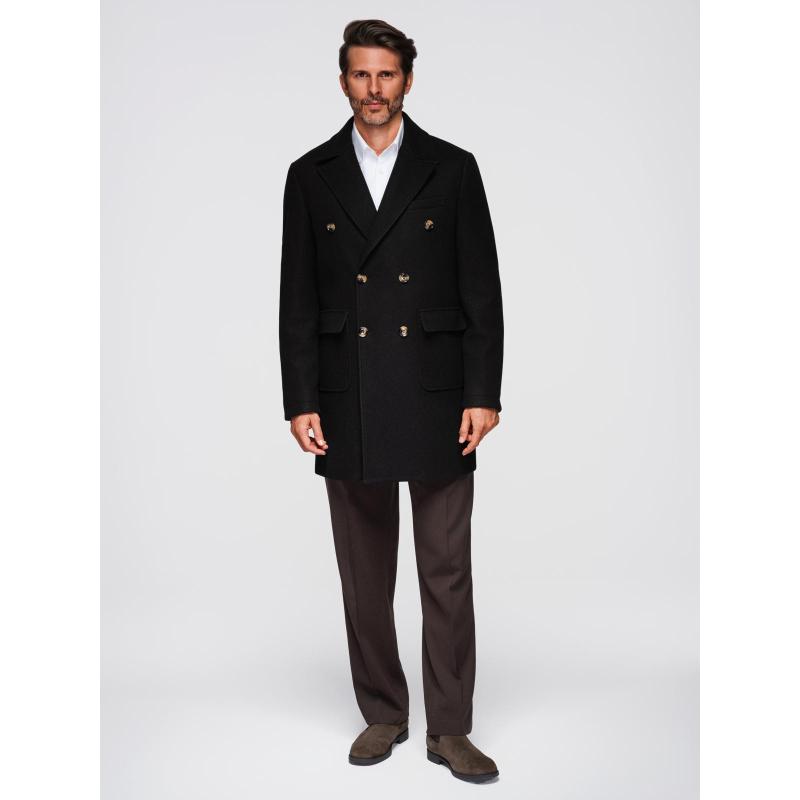 Férfi kabát két soros gombolással és díszgombokkal – fekete V2 OM-COWC-0137