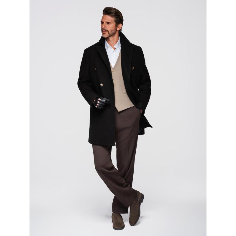 Férfi kabát két soros gombolással és díszgombokkal – fekete V2 OM-COWC-0137