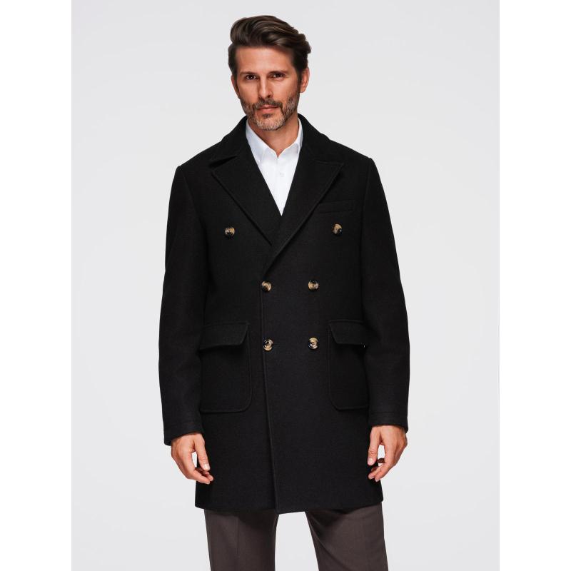 Férfi kabát két soros gombolással és díszgombokkal – fekete V2 OM-COWC-0137