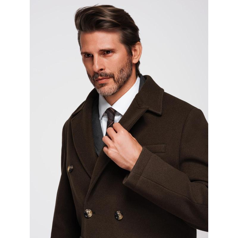 Férfi kabát két soros gombolással és díszgombokkal – sötétbarna V3 OM-COWC-0137