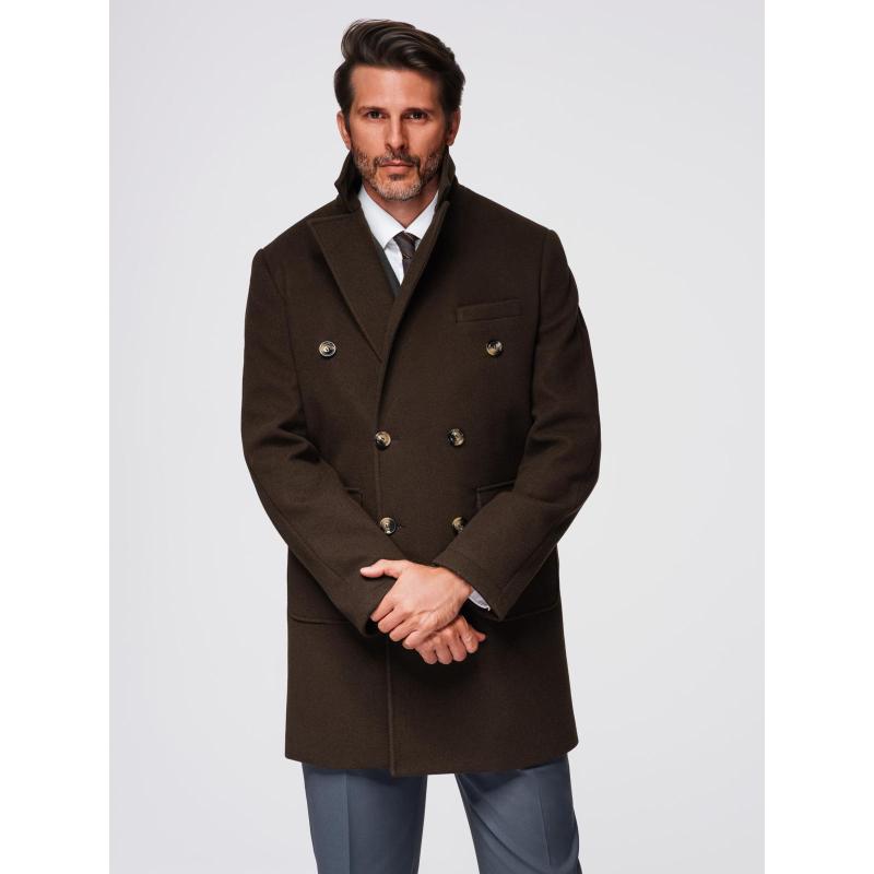 Férfi kabát két soros gombolással és díszgombokkal – sötétbarna V3 OM-COWC-0137