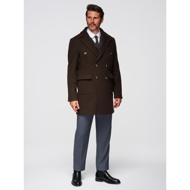 Férfi kabát két soros gombolással és díszgombokkal – sötétbarna V3 OM-COWC-0137