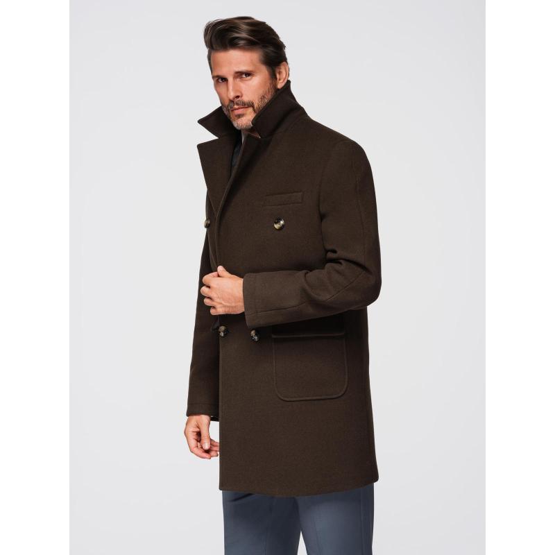 Férfi kabát két soros gombolással és díszgombokkal – sötétbarna V3 OM-COWC-0137