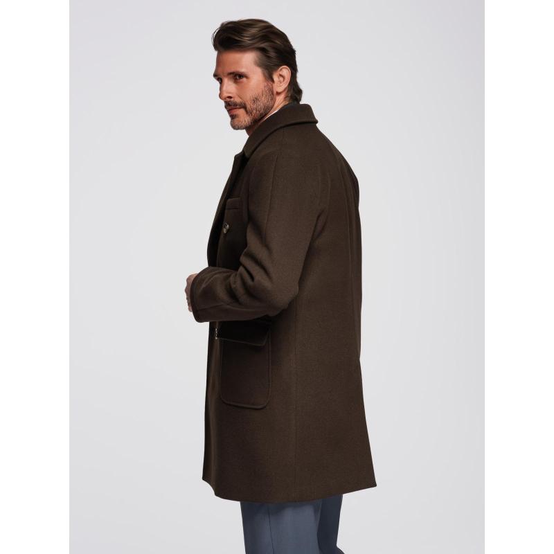 Férfi kabát két soros gombolással és díszgombokkal – sötétbarna V3 OM-COWC-0137