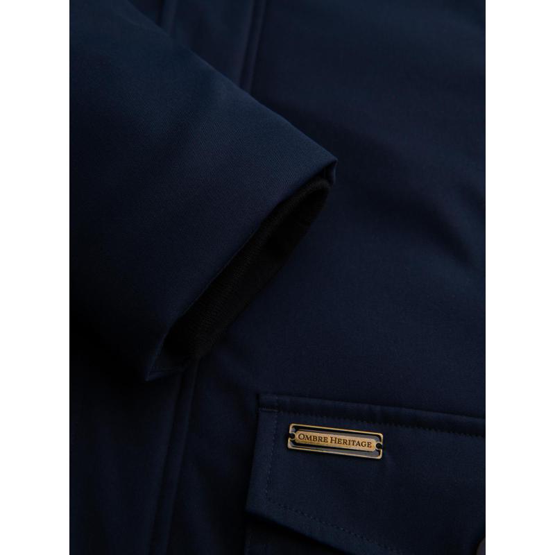 Elegáns férfi kabát zsebekkel és kapucnival – sötétkék V2 OM-JAPJ-0287