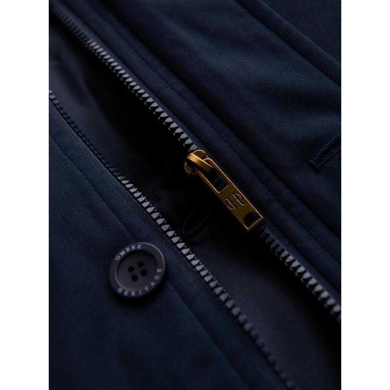 Elegáns férfi kabát zsebekkel és kapucnival – sötétkék V2 OM-JAPJ-0287