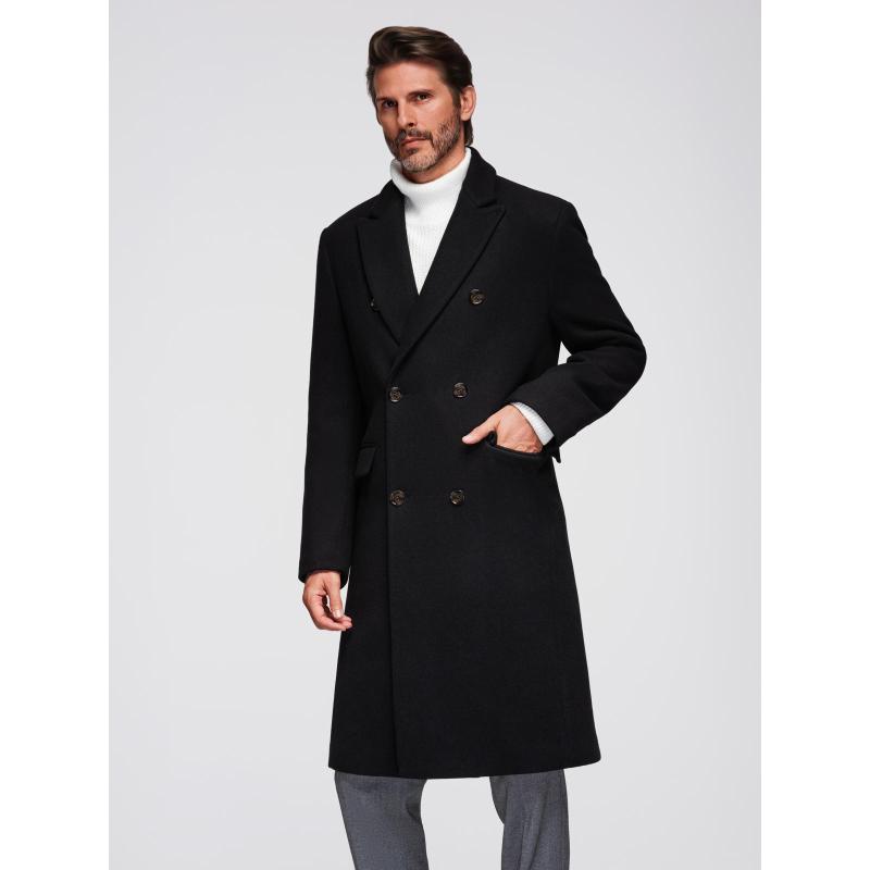 Férfi gyapjú kabát két soros gombos záródással – fekete V2 OM-COWC-0133