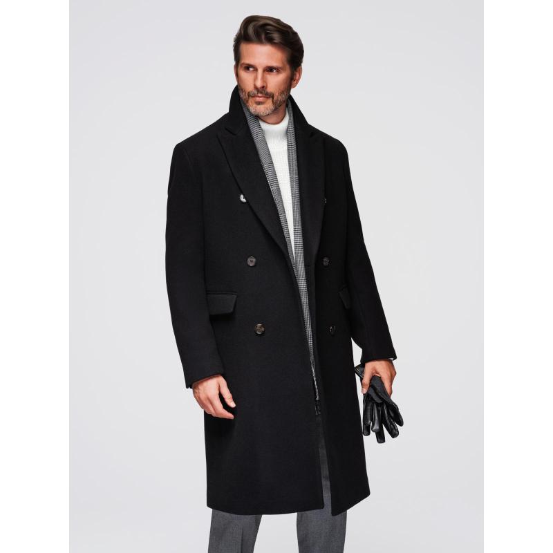 Férfi gyapjú kabát két soros gombos záródással – fekete V2 OM-COWC-0133