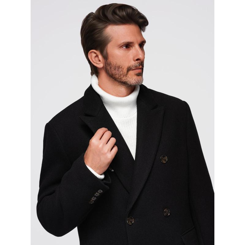 Férfi gyapjú kabát két soros gombos záródással – fekete V2 OM-COWC-0133