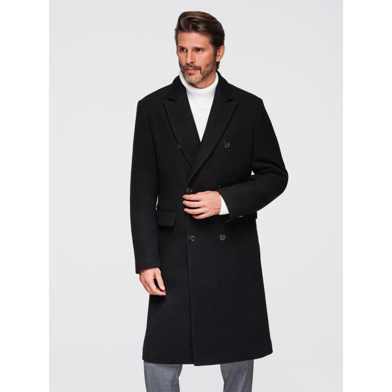 Férfi gyapjú kabát két soros gombos záródással – fekete V2 OM-COWC-0133