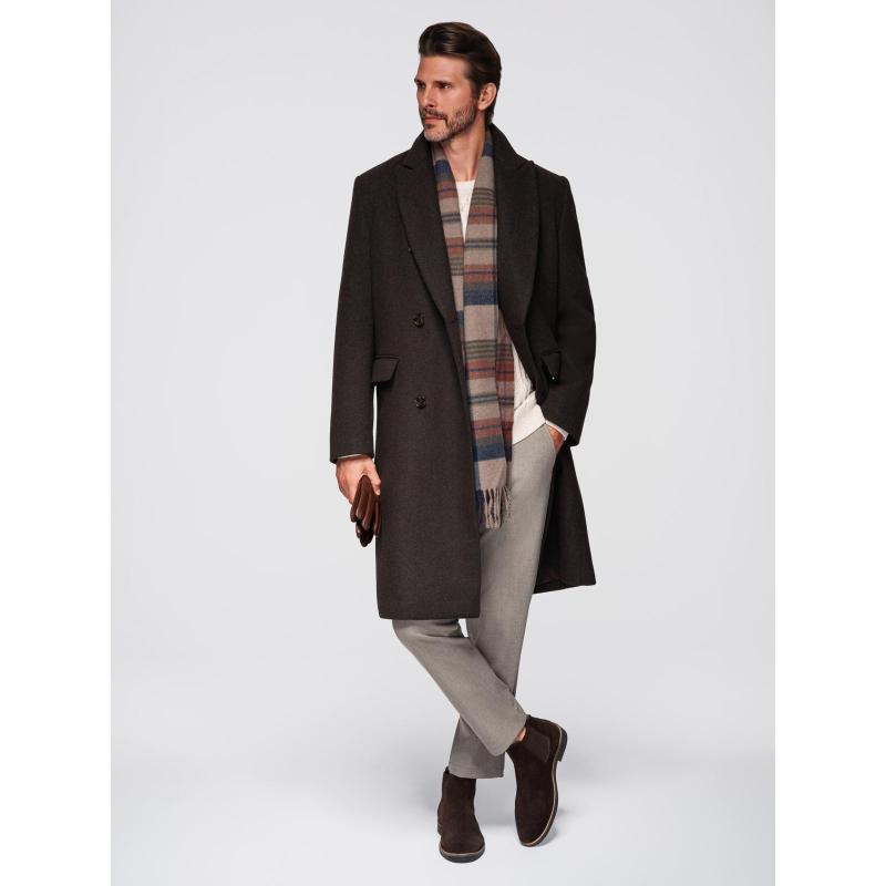 Férfi két soros gyapjú kabát – sötétbarna V3 OM-COWC-0133