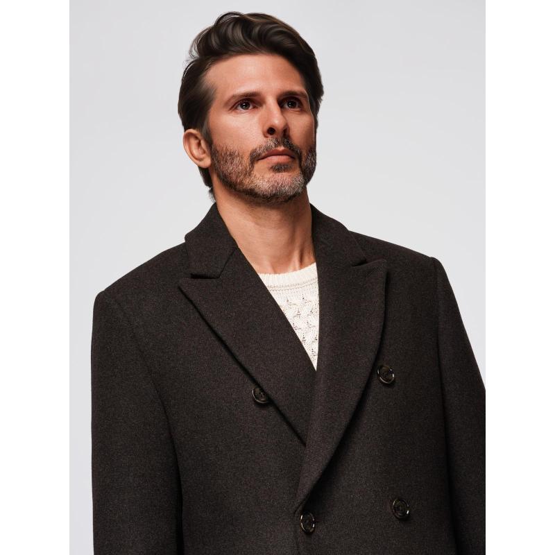 Férfi két soros gyapjú kabát – sötétbarna V3 OM-COWC-0133
