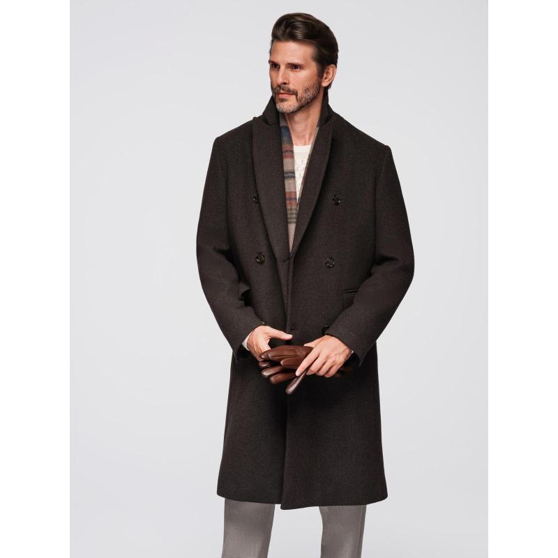 Férfi két soros gyapjú kabát – sötétbarna V3 OM-COWC-0133