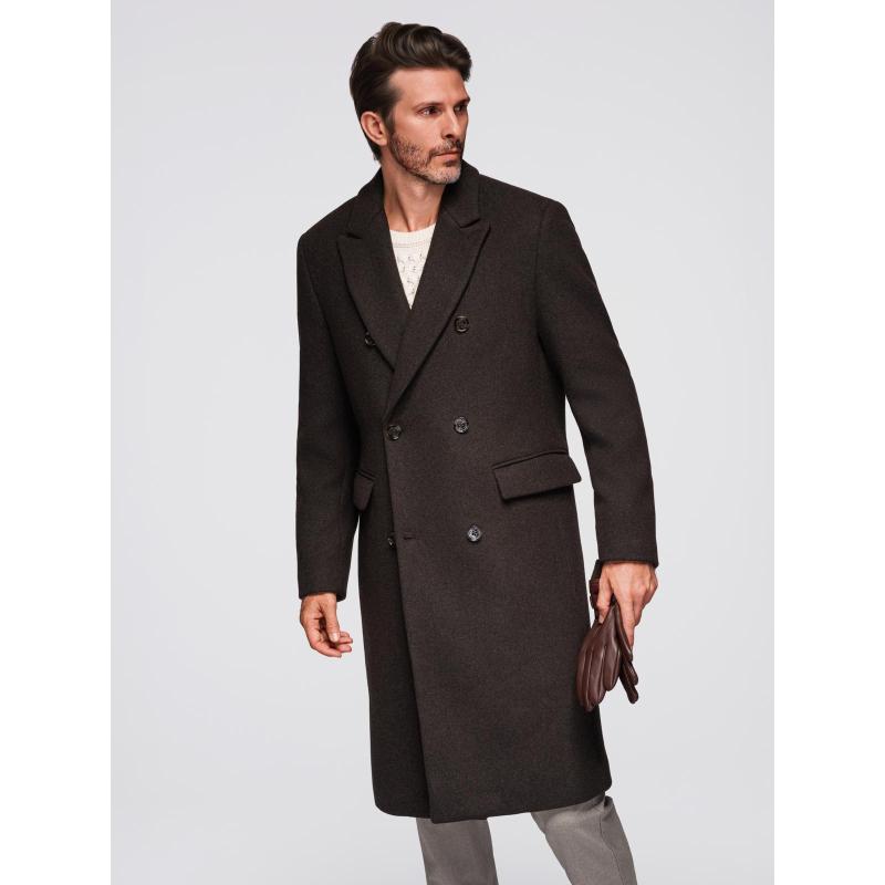 Férfi két soros gyapjú kabát – sötétbarna V3 OM-COWC-0133