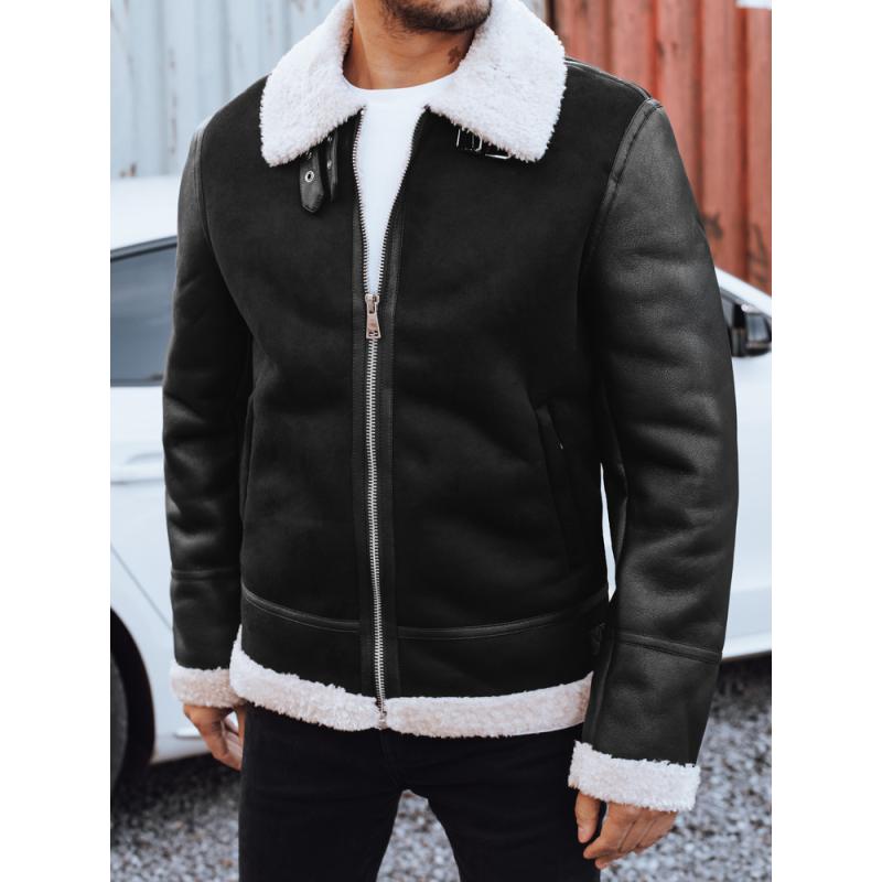 Pánska koženková bunda, čierna
