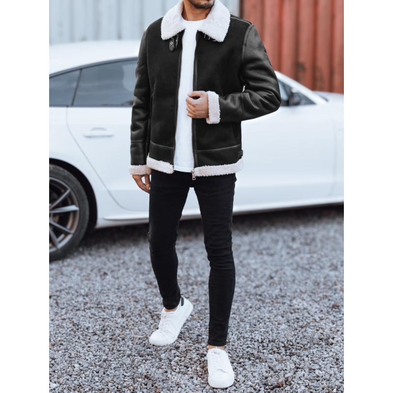 Pánska koženková bunda, čierna