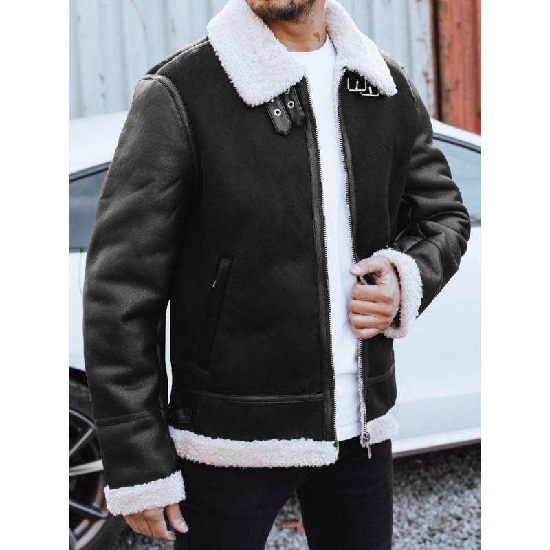 Pánska koženková bunda, čierna