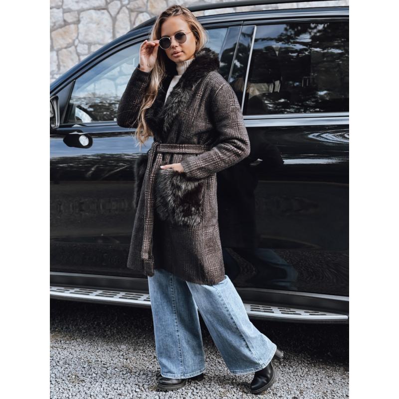 Dámský kabát s kožešinou černý