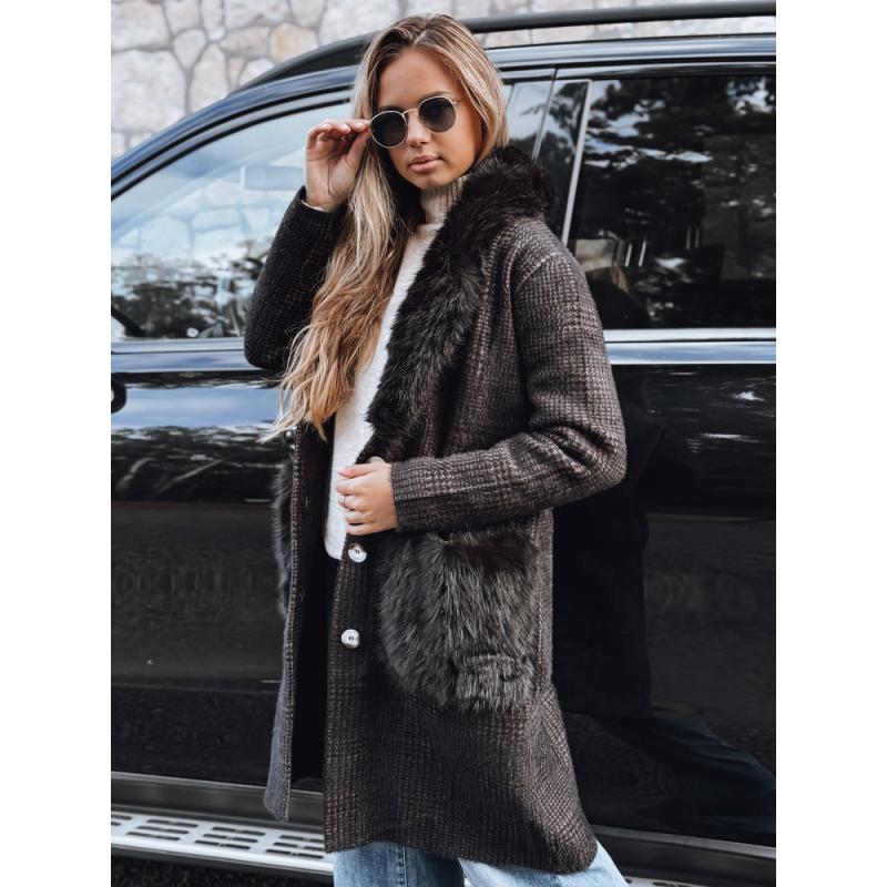 Dámský kabát s kožešinou černý