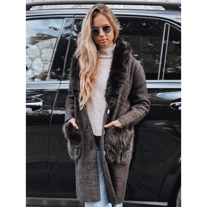 Dámský kabát s kožešinou černý