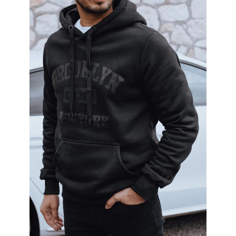 Férfi szigetelt pulóver nyomtatással, fekete