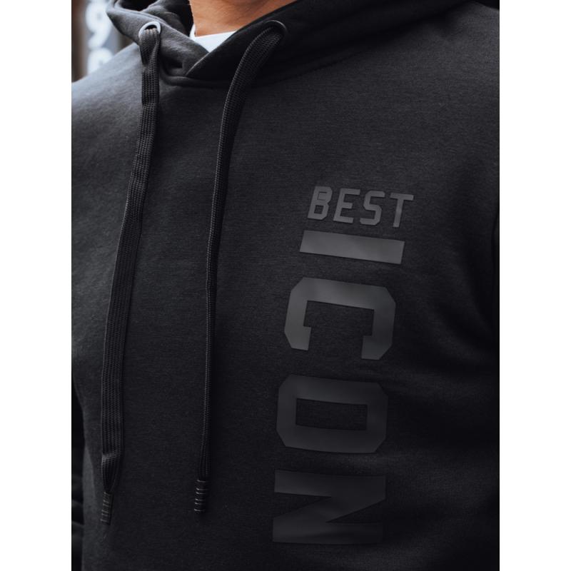 Férfi pulóver nyomtatással, fekete