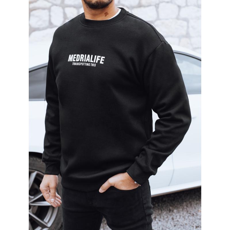 Férfi pulóver nyomtatással, fekete