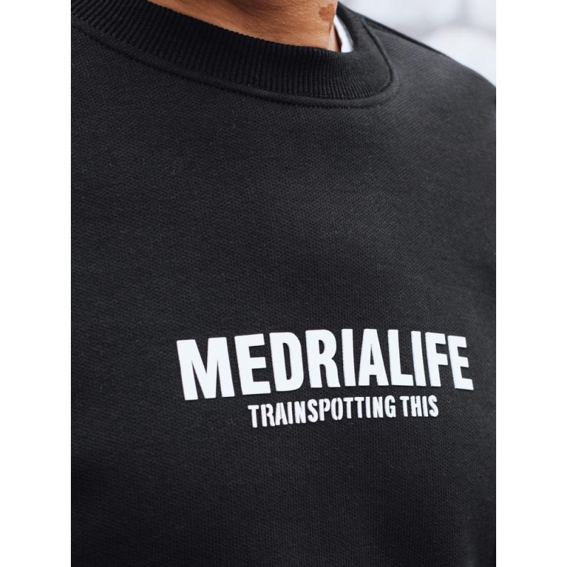 Férfi pulóver nyomtatással, fekete