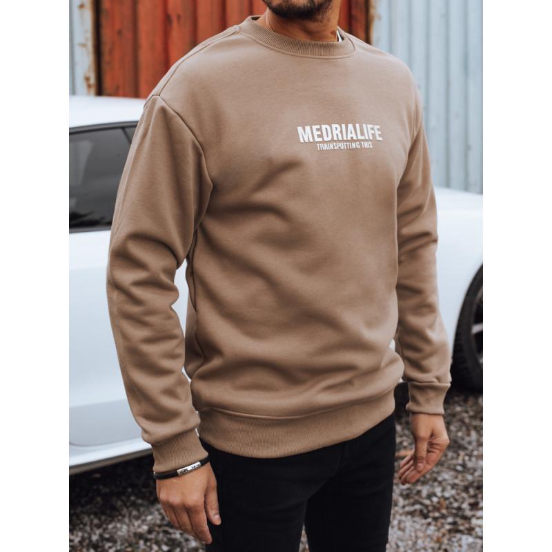 Férfi pulóver nyomtatással, kamel