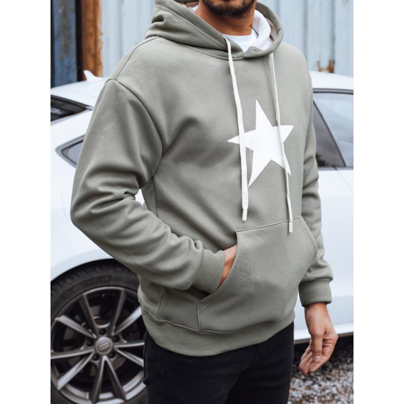 Férfi pulóver kapucnival, khaki