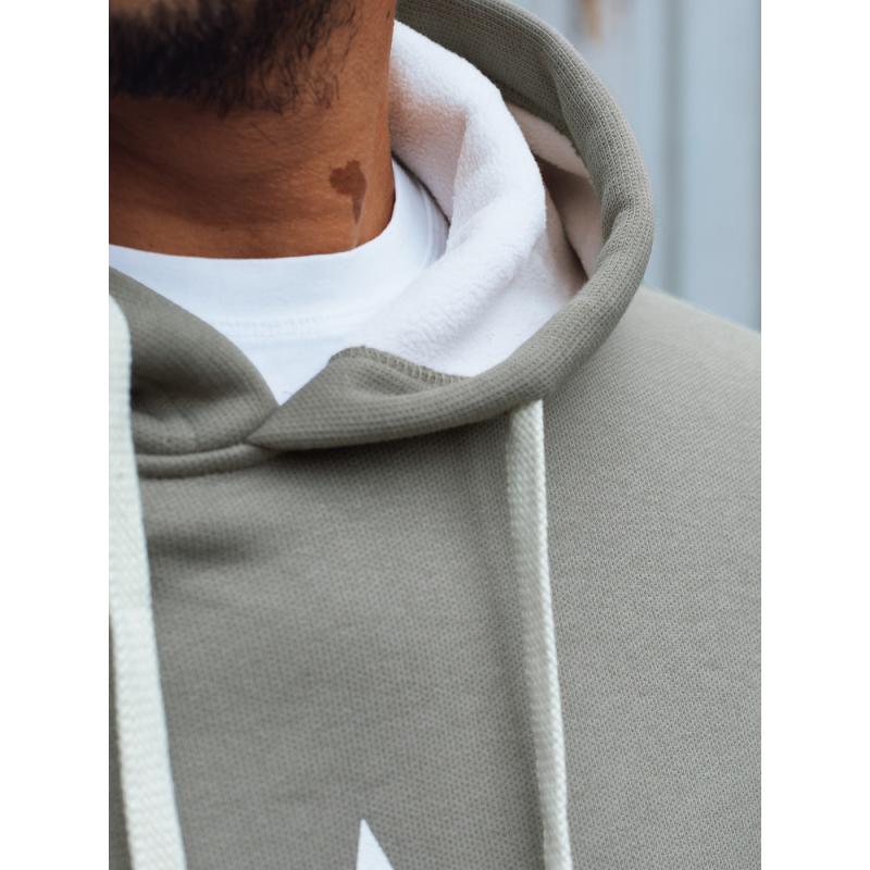 Férfi pulóver kapucnival, khaki