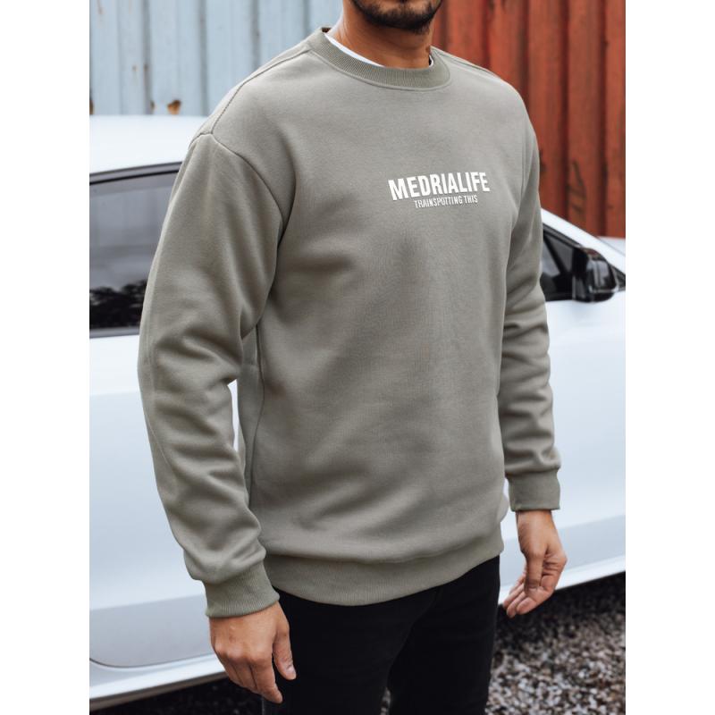 Férfi pulóver nyomtatással, khaki