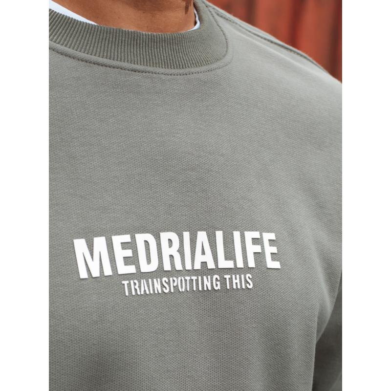 Férfi pulóver nyomtatással, khaki