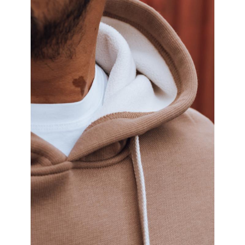 Férfi pulóver kapucnival, kamel