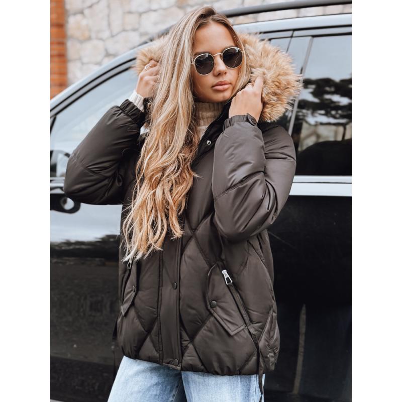 Női steppelt téli kabát kapucnival, fekete