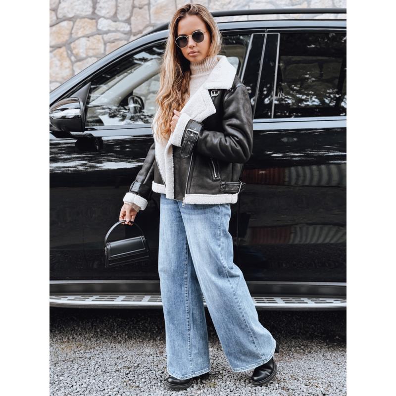 Dámska motorkárska bunda s kožušinou, čierna