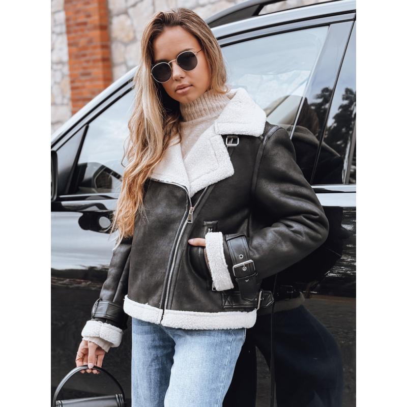 Dámska motorkárska bunda s kožušinou, čierna